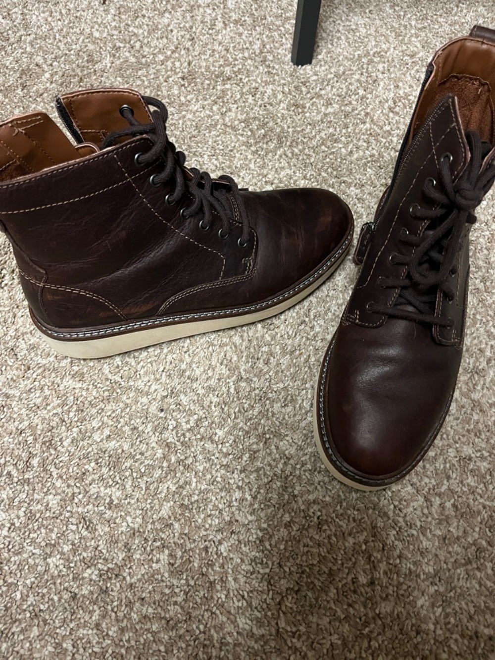 Clarks Dark Brown Leather Combat Boots with Cream Sole